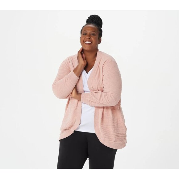 AnyBody Patterned Chenille Open Front Cardigan Womens Small Misty Rose Cozy NEW - Picture 1 of 8